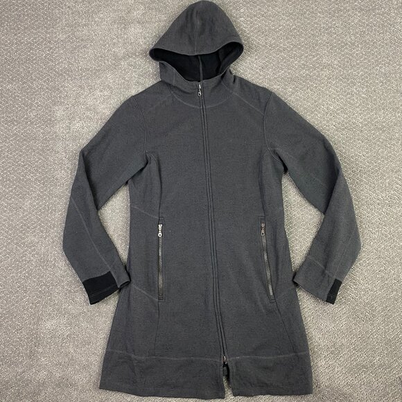Ibex Sweater Jacket Women's Medium Full Zip Pez Hooded Gray Merino Wool Nylon - Picture 1 of 14